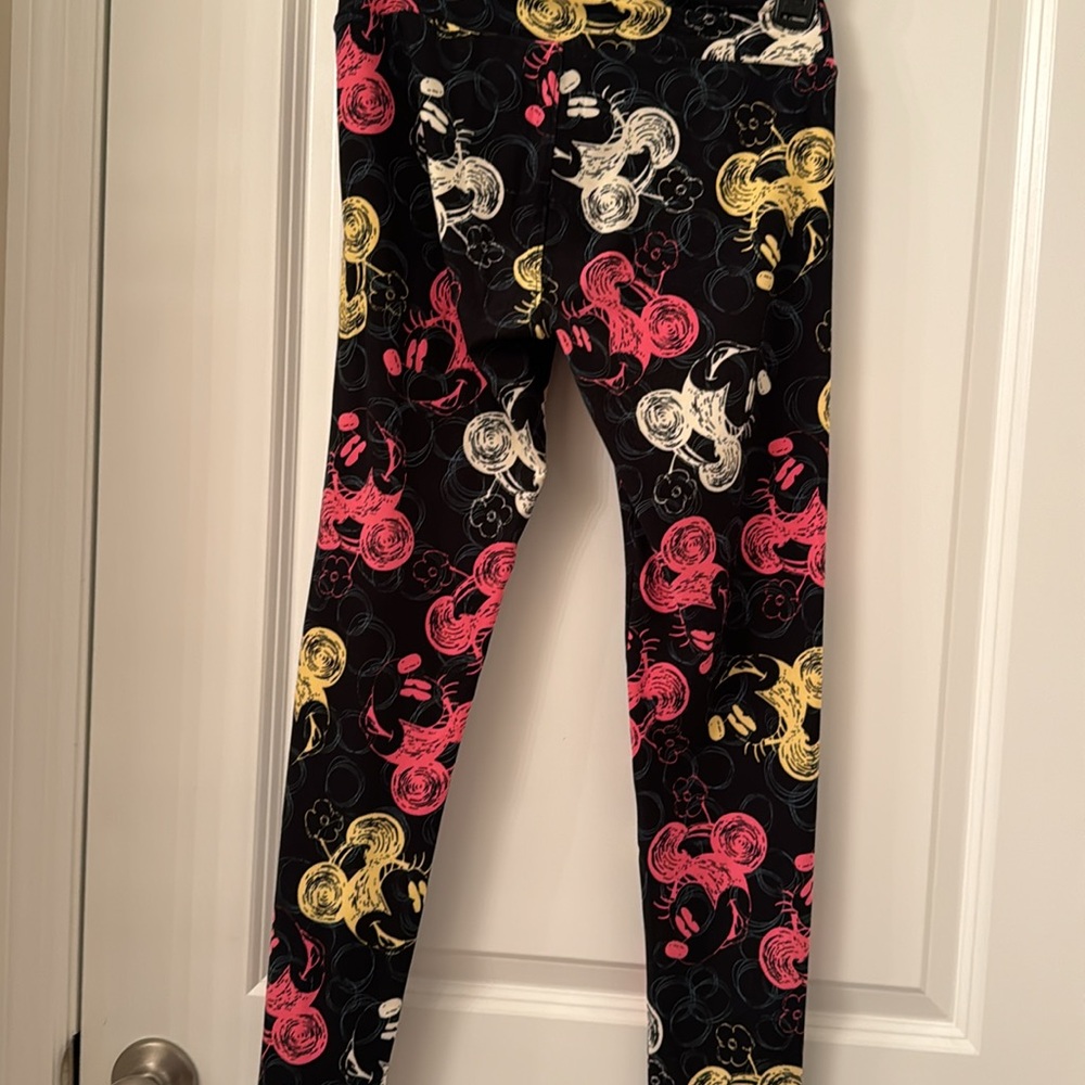 LulaRoe Disney Minnie Mouse face pink yellow white floral leggings one size